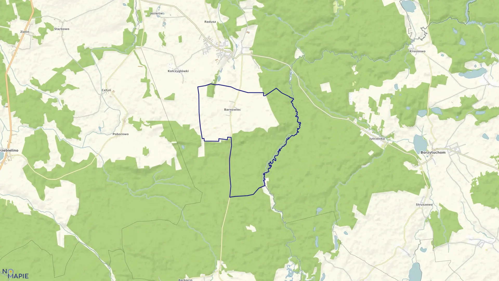 Mapa obrębu Barnowiec w gminie Kołczygłowy