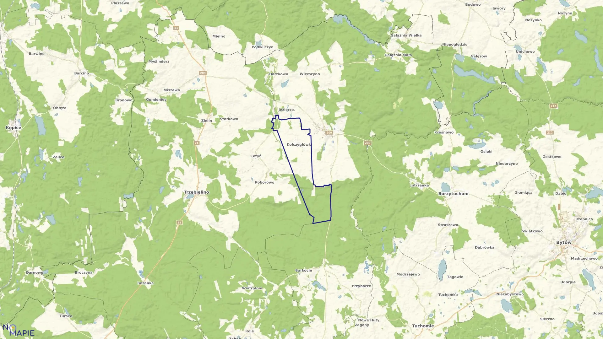 Mapa obrębu Kołczygłówki w gminie Kołczygłowy