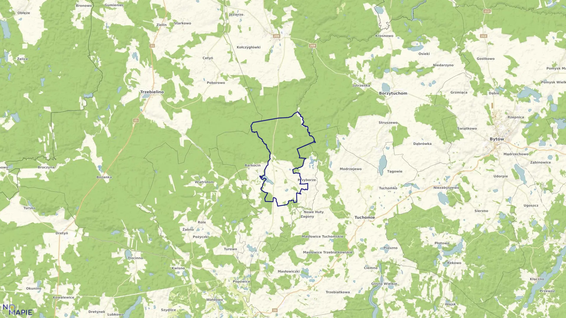 Mapa obrębu Łobzowo w gminie Kołczygłowy