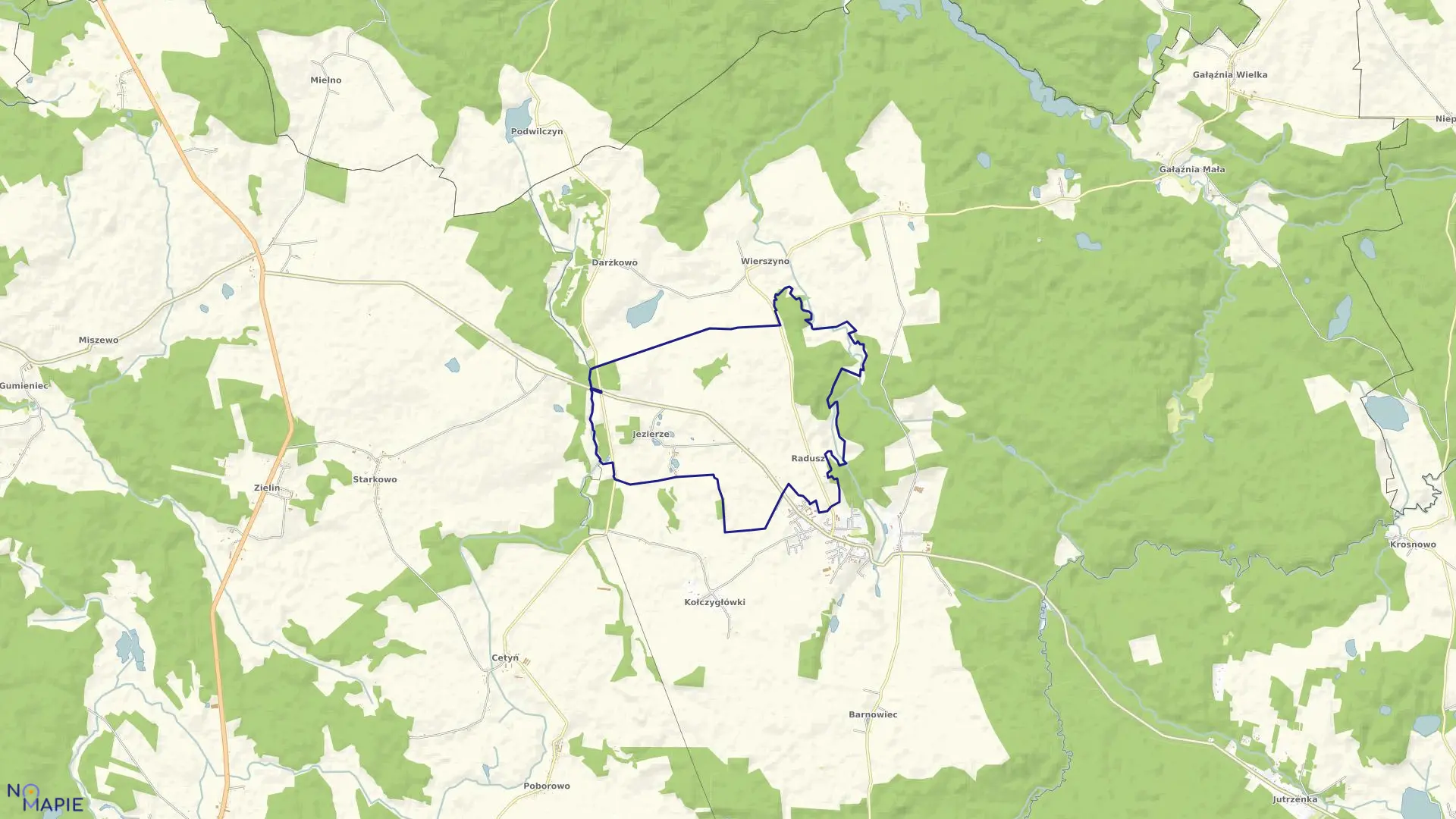 Mapa obrębu Radusz w gminie Kołczygłowy